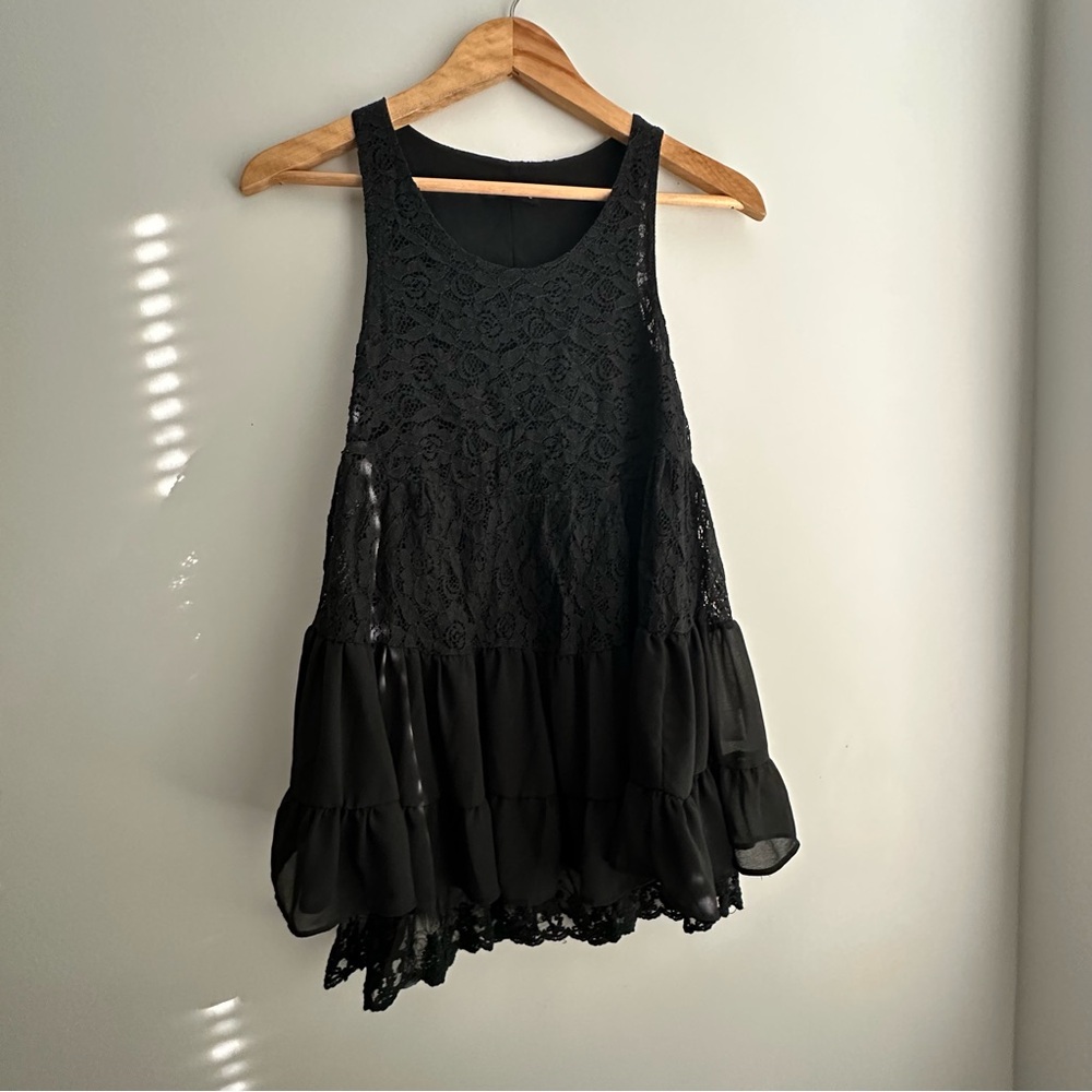 Black Lace Babydoll Sleeveless Dress